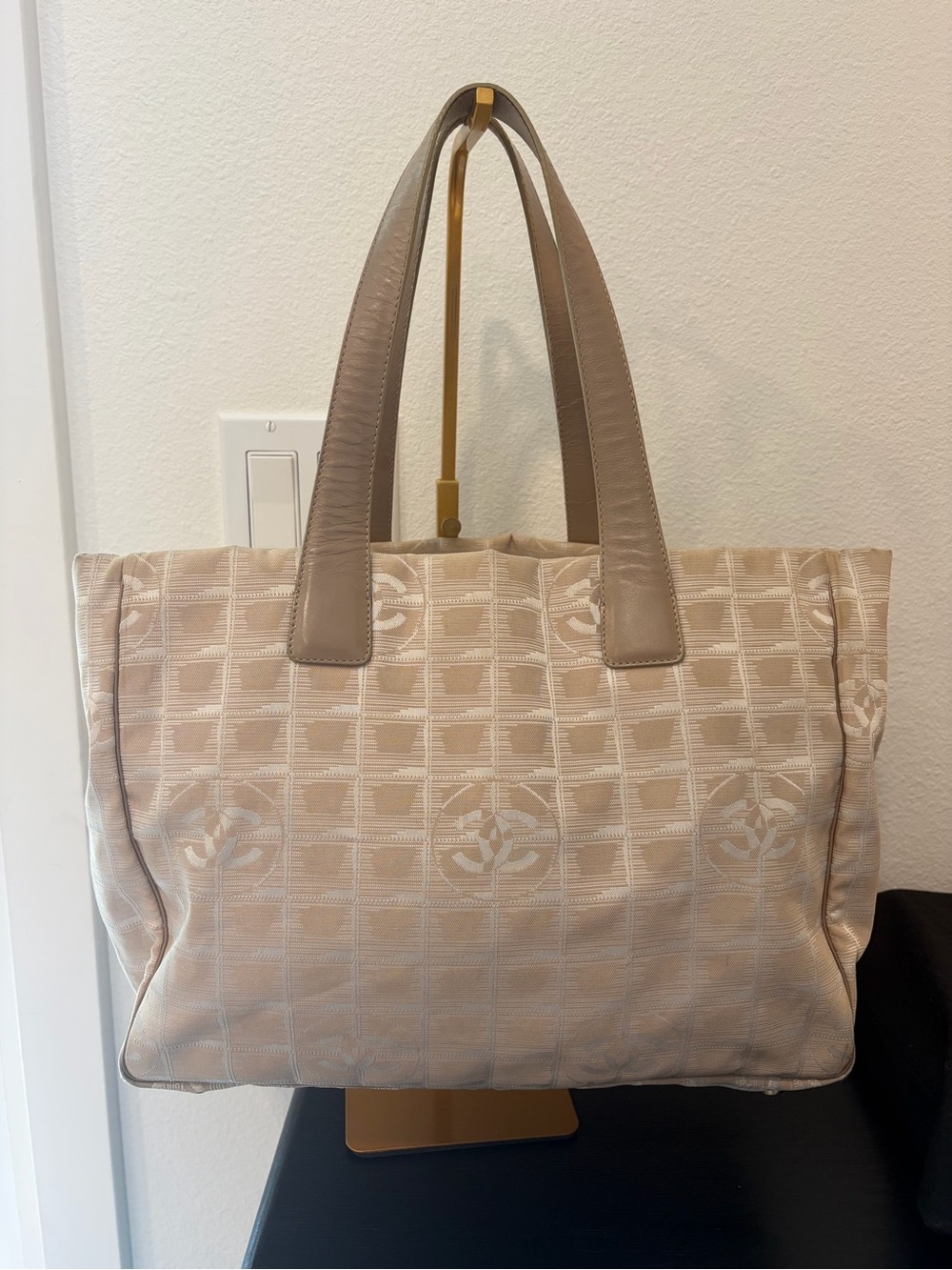Vintage Chanel Nylon Medium Travel Line Tote Beige